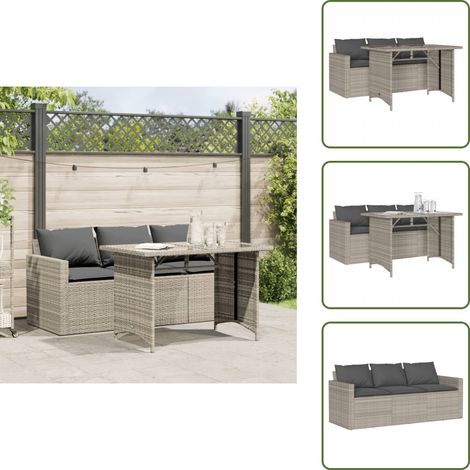 2-tlg. Garten-Essgruppe mit Kissen Hellgrau Poly Rattan - Gartengestelle - Gartenmöbelset - Outdoor-Lounge - Terrassenmöbel - Gartenstuhl (1/5)