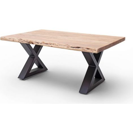 Table basse en bois d'acacia massif naturel / acier anthracite - L.110 x H.45 x P.70 cm -PEGANE- (1/4)