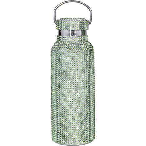 Bouteille d'eau en acier inoxydable ornée de strass et de diamants, 100 % neuve et verte. (1/5)