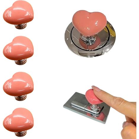 (4 pièces) toilettes réservoir d'eau rinçage boutons forme cœur toilettes remplacement affleurant toilettes boutons pour ongles longs hôtel salle (1/5)