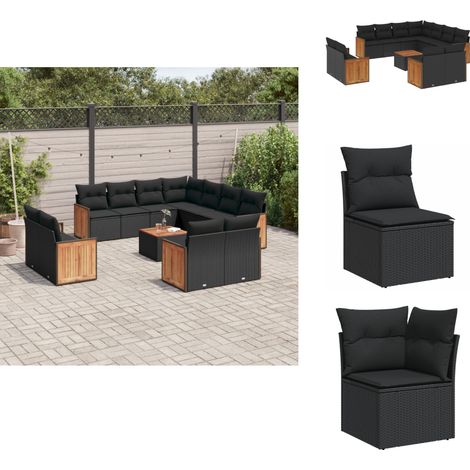 Salon de jardin 12 pcs avec coussins noir résine tressée - Ensemble Salon De Jardin - Mobilier Extérieur - Jardin Design - Chaise Longue - Fauteuil Pliable (1/5)