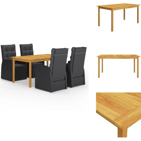 5-tlg. Garten-Essgruppe Schwarz - Gartenmöbel - Essgruppe - Outdoor Möbel - Holztisch - Rattanstuhl (1/5)