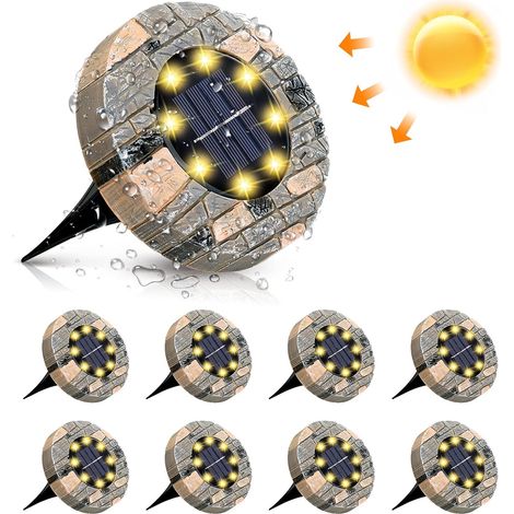 Lumière Solaire Extérieur Jardin Au Sol Lampes Encastrables 8 LED Elairage 3000K Blanc Chaud Etanche IP65 8 pack (1/5)