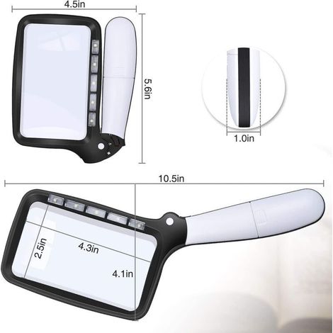 Loupe de lecture rectangulaire à éclairage LED avec grossissement 2X pour les personnes âgées et malvoyantes - Idéale pour la lecture, la vérification et les travaux manuels