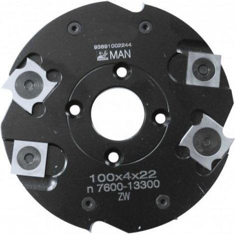 Leman – Porte-outils à rainer pour assemblage à lamelle D.100 mm – Plaquettes carbure réversibles – Corps usiné – Alésage 22 mm – Hauteur 3,96 mm – 4 dents 4V4 (1/5)