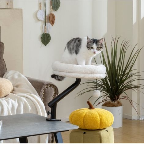 Lit pour chat de bureau 35x35x48 cm en polyester crème, pivotant à 360°, sans perçage - CHICFURN (1/5)