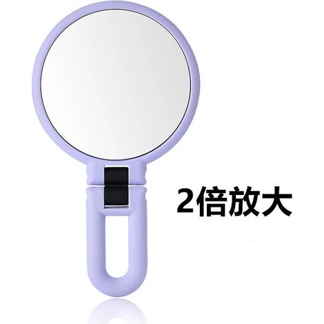 Miroir de maquillage de bureau double face, grossissement x10, miroir princesse, miroir de poche pliable et portable avec poignée, violet clair, grossissement x15 + élastique (1/5)