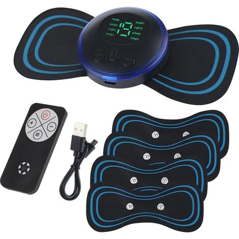 Elektrisches EMS-Nackenmassagegerät mit LCD-Bildschirm, 8 Modi, Nackenmassagepflaster, pulsierender Muskelstimulator, tragbar, Schmerzlinderung 06426-AquaForge