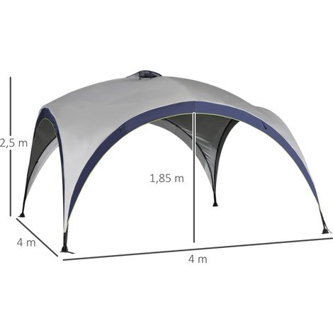 Pavillon de jardin, tente de jardin, chapiteau, tente de réception, abri solaire, résistant aux intempéries, structure métallique et polyester, blanc crème et bleu, 4 x 4 x 2,5 m (1/5)