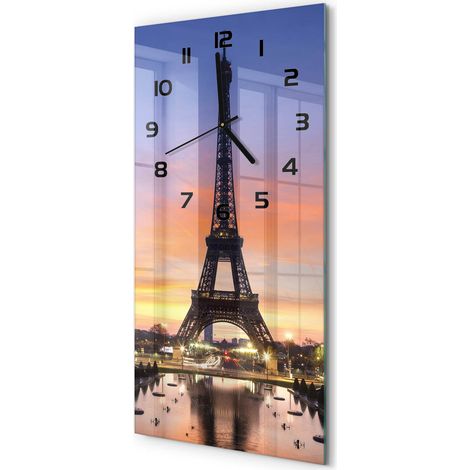 Horloge Murale Rectangulaire Verticale pour Salon Design Élégant Tour Eiffel, Paris 30x60 cm (1/5)