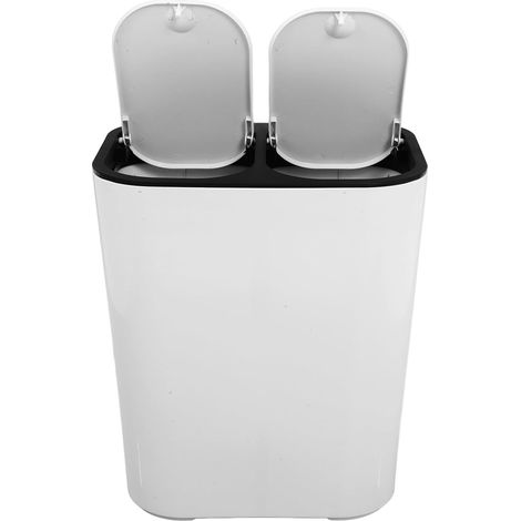 Poubelle Cuisine Double Compartiment en Pp Blanc Couvercle, Gain de Place et Pratique pour Bureau ou École, Poubelle Intérieure pour Tri des Déchets (1/5)