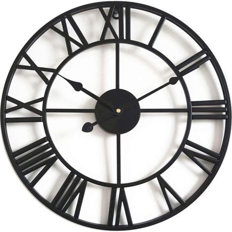 Horloge Murale Silencieuse Vintage, 40cm Squelette en Métal Horloge, Salon Cuisine Café Hôtel Bureau Décor À La Maison Horloge (Noir) (1/5)