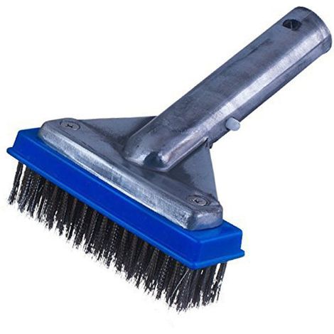 Brosse de nettoyage de piscine de 12,7 cm (5 po) avec poils en acier inoxydable et manche en alliage d'aluminium. Nettoyeur de piscine pour carrelage, sols et marches. (1/5)