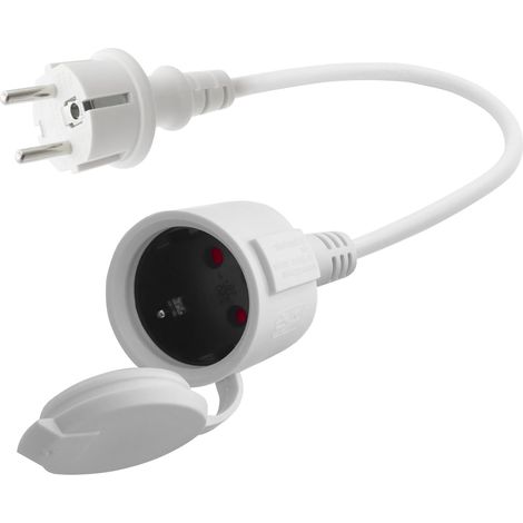 Rallonge électrique d'extérieur Court, Câble d'extension Blanc, 3x1,5 mm² 16A 250V IP44, pour la Maison (Blanc- Régulier, 0.3) (1/5)