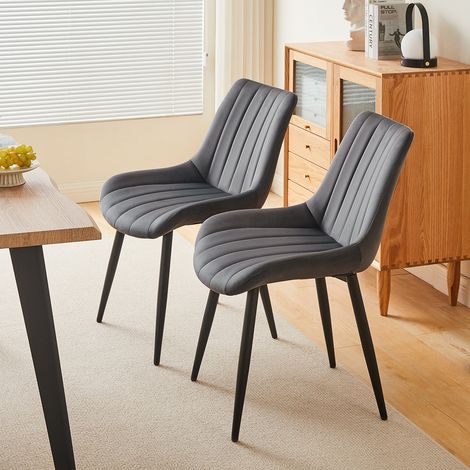 Clipop – Lot de 2 chaises de salle à manger rembourrées en velours – Dossier ergonomique – Pieds en métal – Confort optimal – Gris (1/5)
