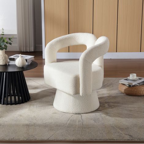 Fauteuil pivotant 360° en bouclé beige, assise large, 67 x 55 x 74 cm DESVIAE (1/5)