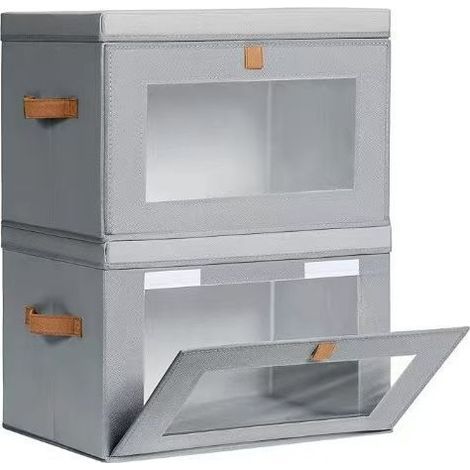 Scatola porta abiti grigia 423028cm, 2 grandi armadietti con coperchio, maniglia e finestra, scatola decorativa pieghevole (1/5)