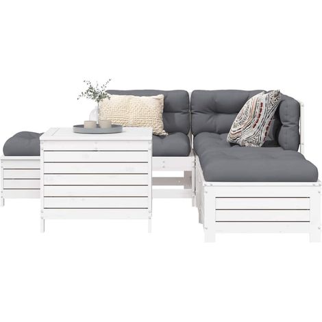 vidaXL Salon de jardin 6 pcs blanc bois de pin massif (1/5)