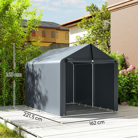Garagenzelt 2,2 x 1,6 m Wasserdicht Gerätezelt mit Rolltür Satteldach Stahlrahmen, UV-beständig Dunkelgrau