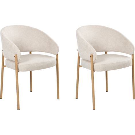 Conjunto de 2 sillas de comedor con tapizado de tela curvado patas de metal transferencia térmica beige claro Zane (1/5)