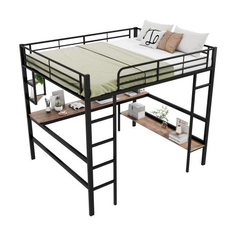 Lit mezzanine 140x200 structure métallique bureau rangement sans matelas
