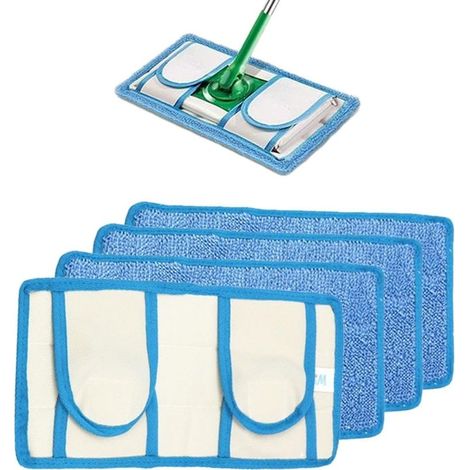 Lot de 4 serpillères réutilisables pour balai rapide Flash Speedmop, recharges en microfibre pour balai humide et sec, réutilisables, lavables, têtes de balai de rechange pour tous types de so (1/5)