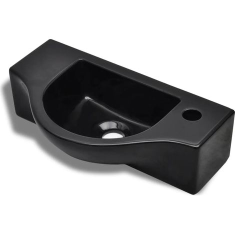 Lavabo de cerámica con orificio de grifo/desagüe negro vidaXL (1/6)
