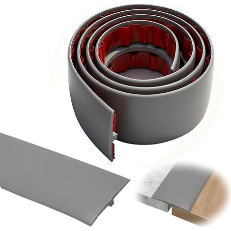 Profil de transition autocollant de 1M 5CM, bande de seuil en PVC, bande de profil T pour sols en parquet, revêtements stratifiés, seuils (Gris) (1/5)