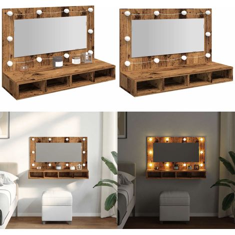 Mobile a Specchio con LED Legno Antico 90x31,5x62 cm - Armadietto con LED - Armadietto a muro