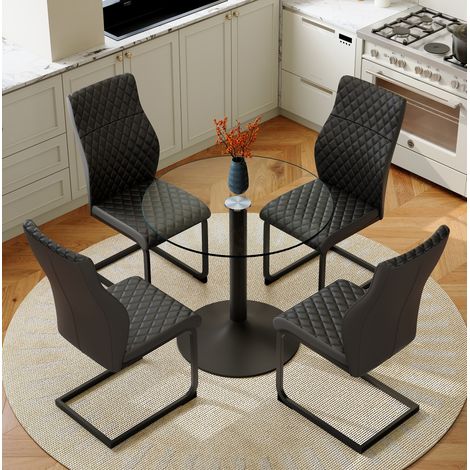 Set tavolo e sedie da pranzo rotondo in vetro 85 cm, 4 posti HAVRYA (1/5)