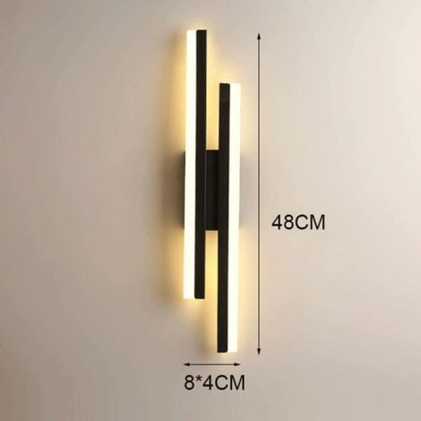 Applique murale linéaire - - Éclairage à 360° - Noire - 48x8x4 cm - LED intégrée - Antirouille (1/4)
