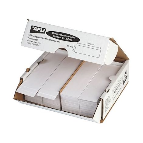 Etiquette affranchissement 1 de front 140 x 40 mm Apli Agipa blanche - Boîte de 1000 (1/2)