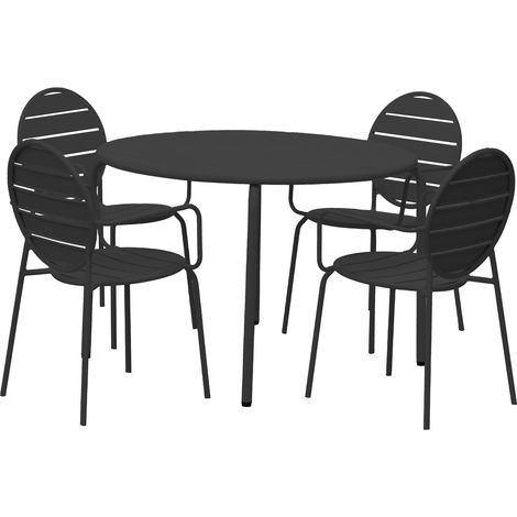Ensemble table 110 cm + 4 fauteuils ronds en métal gris - BACA