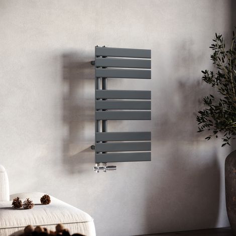 SONNI Radiateur Sèche-Serviettes Sèche Serviettes Anthracite Sèche-Serviettes Eau Chaude vertical Sèche-Serviettes Plat Radiateur de Salle de Bains Connexion Latérale 76x50cm (1/5)