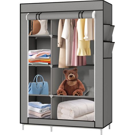 Armoire Penderie en tissu, 5 compartiments 10545170cm - garde-robe, armoire en tissu, armoire de rangement - gris