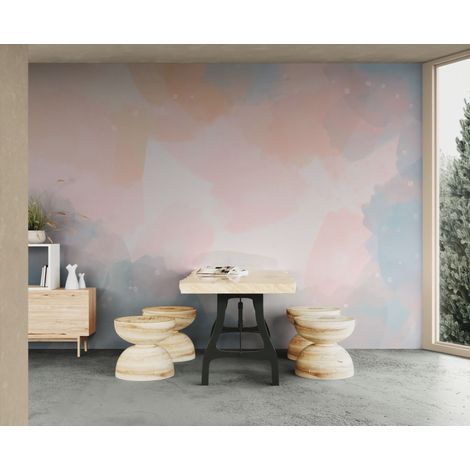 Papier peint Abstrait – Taches aquarelle pastel rose et bleu - 150 x 250 cm (1/2)