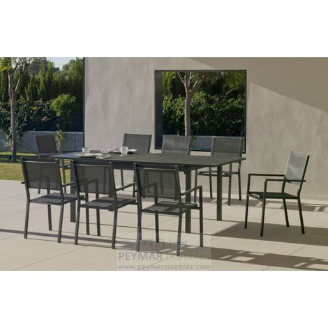 Conjunto terraza jardín mesa extensible + 6 sillones aluminio antracita Palma 170/220/6 Córcega (1/2)