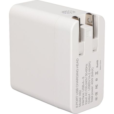 Chargeur USB 8 ports 40W X82, bloc secteur rapide portable pour téléphone et tablette, prise USB A voyage compacte (1/5)