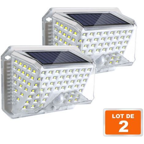 Lot De 2 Lampe Solaire Exterieur Detecteur de Mouvement IP65 Etanche Lumiere Projecteur Led Éclairage Mural d'extérieur Spot Solaire 3 Modes Luminaire pour Jardin Garage Carport Terrasse Mais (1/5)