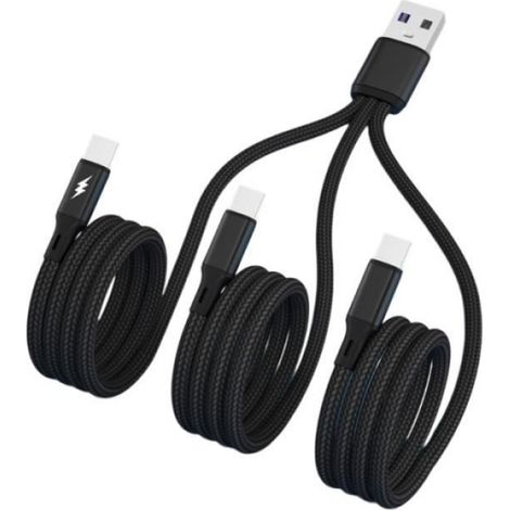Cable chargement rapide 3 en 1,20cm-116cm,USB vers 3 connecteurs Type C,cable chargeur- A6HE4NB105911-BK-120