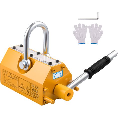 Mophorn Permanentmagnetischer Lasthebemagnet mit 600 kg Tragkraft, ausgestattet mit Entriegelungsgriff und Stahlhaken, ideal für Werkstattkräne und Hebezeuge zum Anheben von Stahlplatten