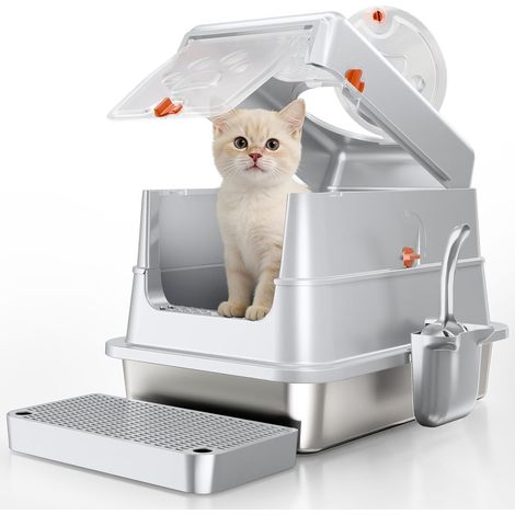 Stainless Steel Litter Tray, Closed Tray with Lid (1/5)
