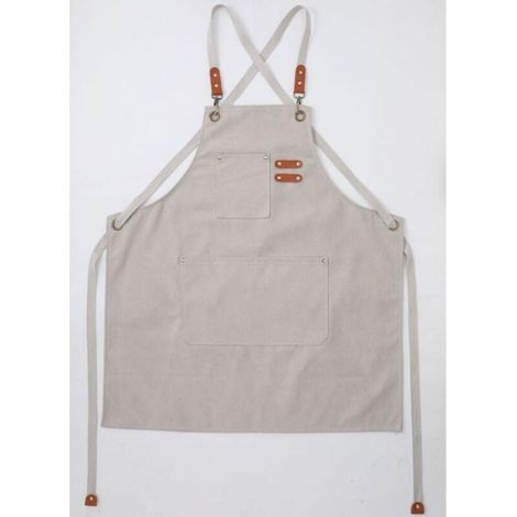 Grembiule da cucina da uomo (beige), in tela con 3 tasche, impermeabile e regolabile, ideale per barbecue, ristorante, giardino, falegnameria, 78 x 68 cm. (1/4)