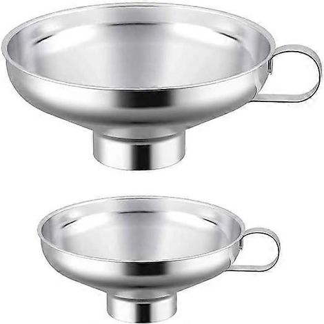 Lot de 2 entonnoirs à réservoir en acier inoxydable, entonnoirs à large ouverture en acier inoxydable (petit et grand) pour le transfert de liquides et de poudres (1/5)
