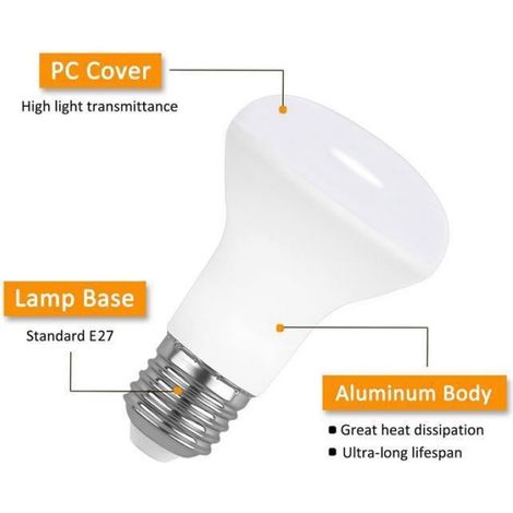 Ampoule Spot LED E27 7W Blanc Froid 6000K, 665LM, Lumière 120 Degrés, Équivalent Lampe Halogène E27 60W, AC 220V, lot de 6 (1/5)