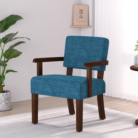 Loungesessel mit Armlehnen, Holzgestell, Leinenbezug Blau (1/5)