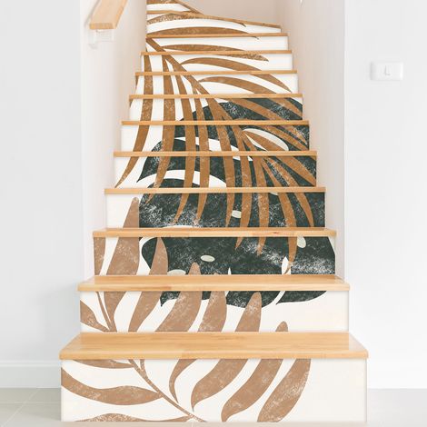 Stickers contremarches escalier - Feuilles tropicales - 120 cm x 180 cm - Adhésif + Protection BRILLANTE (1/2)