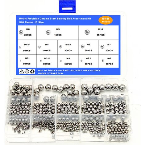 Billes en acier inoxydable pour roulements - 540 billes métalliques de précision de 2 à 10 mm pour roulements de vélos, machines et applications industrielles (1/5)