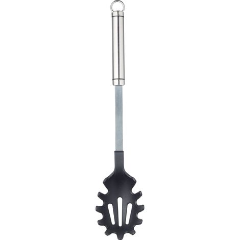 KitchenCraft Professional - Cuillère à spaghetti, tête antiadhésive en nylon, acier inoxydable, argent et noir, 35 cm
