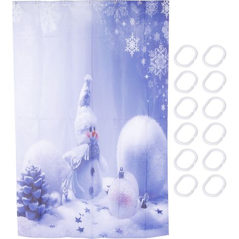 rideau de douche Noël imperméable sans perçage avec 12 crochets, polyester, 120x180cm, décoration de salle de bain festif (1/5)